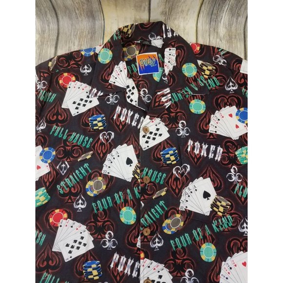 Dem Crazy Hawaiian Shirt Mens Size L Short Sleeves Button Up Poker Cards Print - Picture 3 of 11